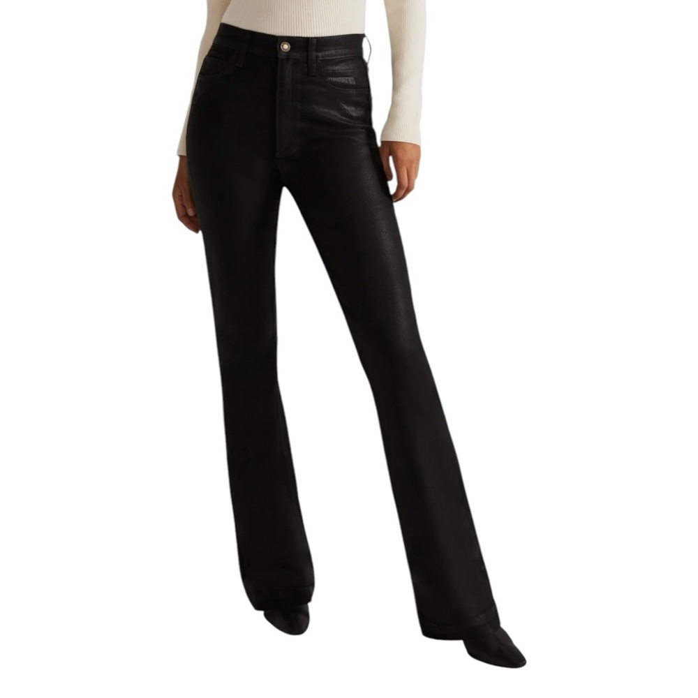 Favorite Daughter Petite Valentina Coated Shortie Bootcut Jeans Black 31